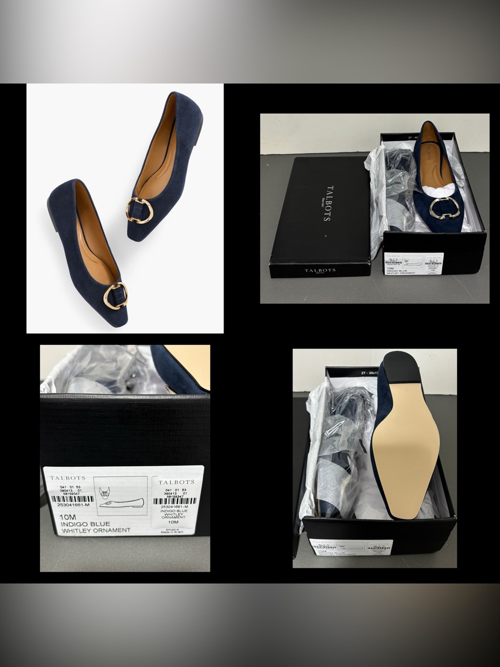 Talbots Whitley Ornament Suede Ballet Flats - INDIGO BLUE size 10 NEW!!